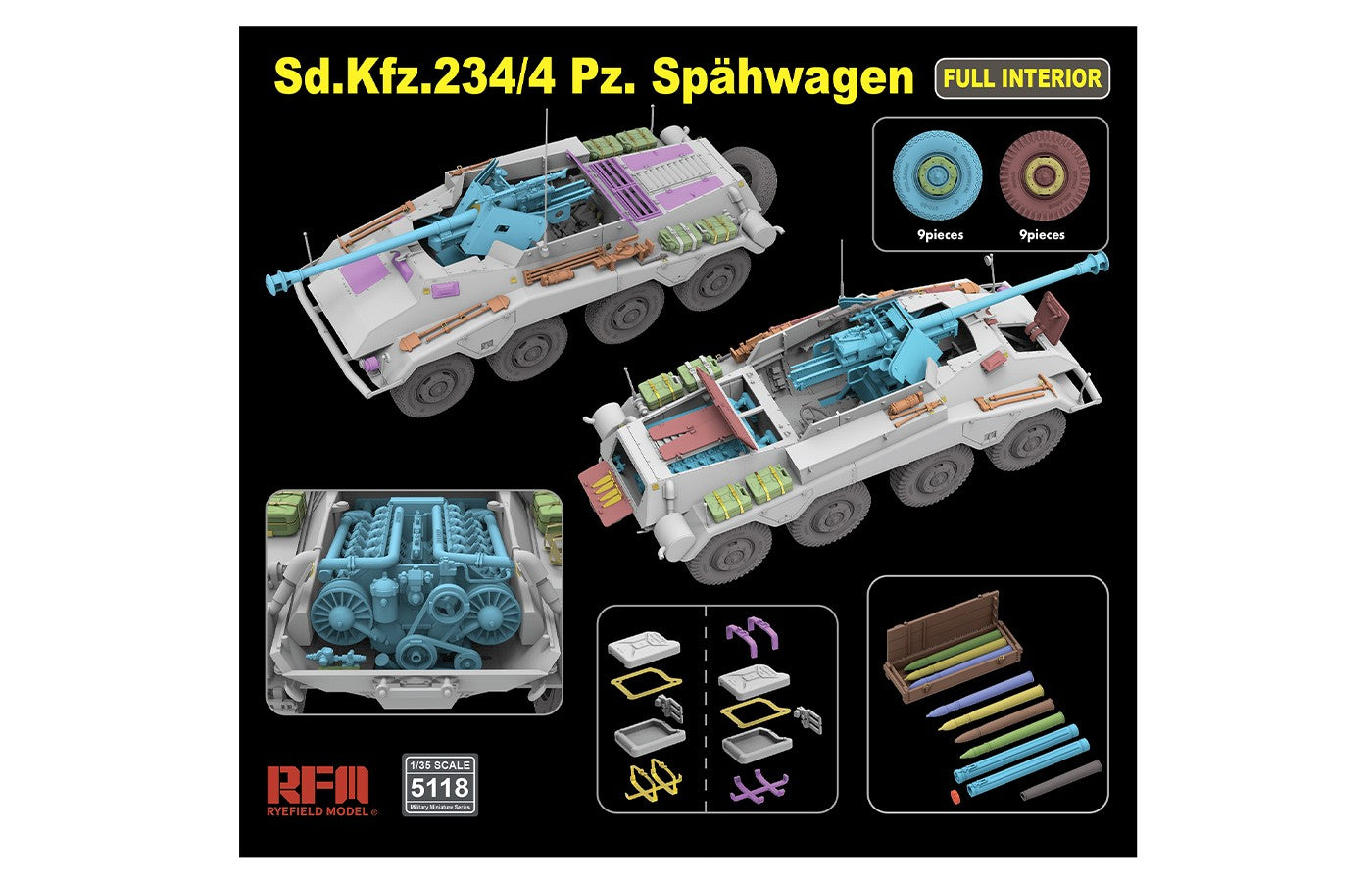 Ryefield Model 1/35th scale Sd.kfz. 234/4 Pz. Spahwagen Interior Kit