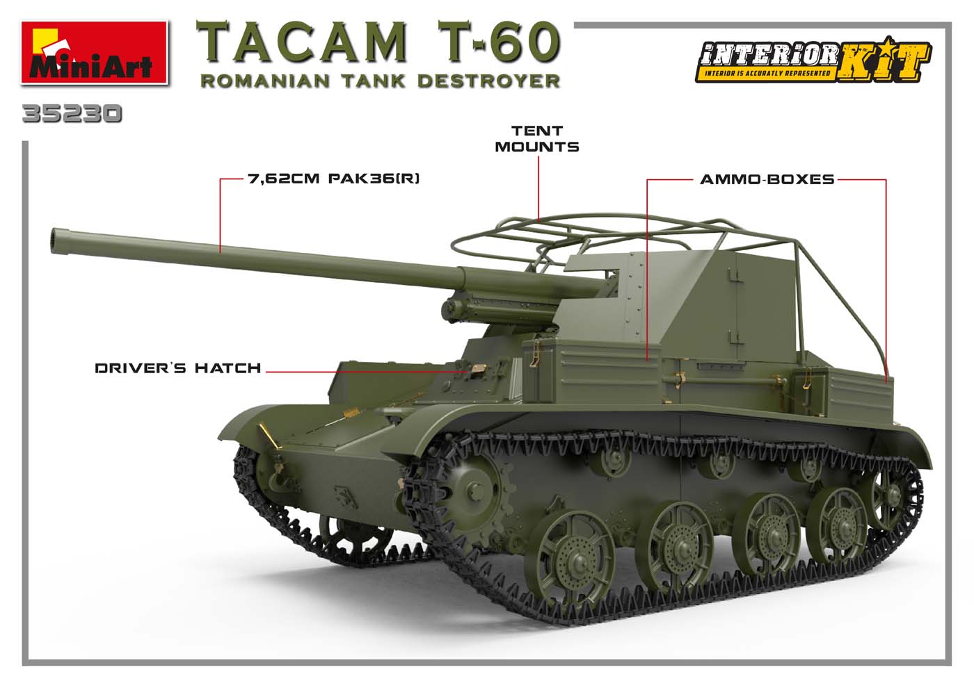 Miniart 1/35th scale TACAM T-60 Romanian Tank Destroyer - Full interior Kit