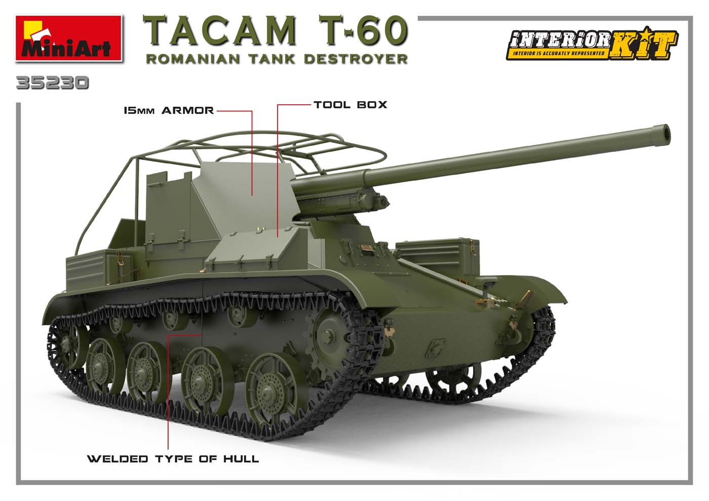 Miniart 1/35th scale TACAM T-60 Romanian Tank Destroyer - Full interior Kit