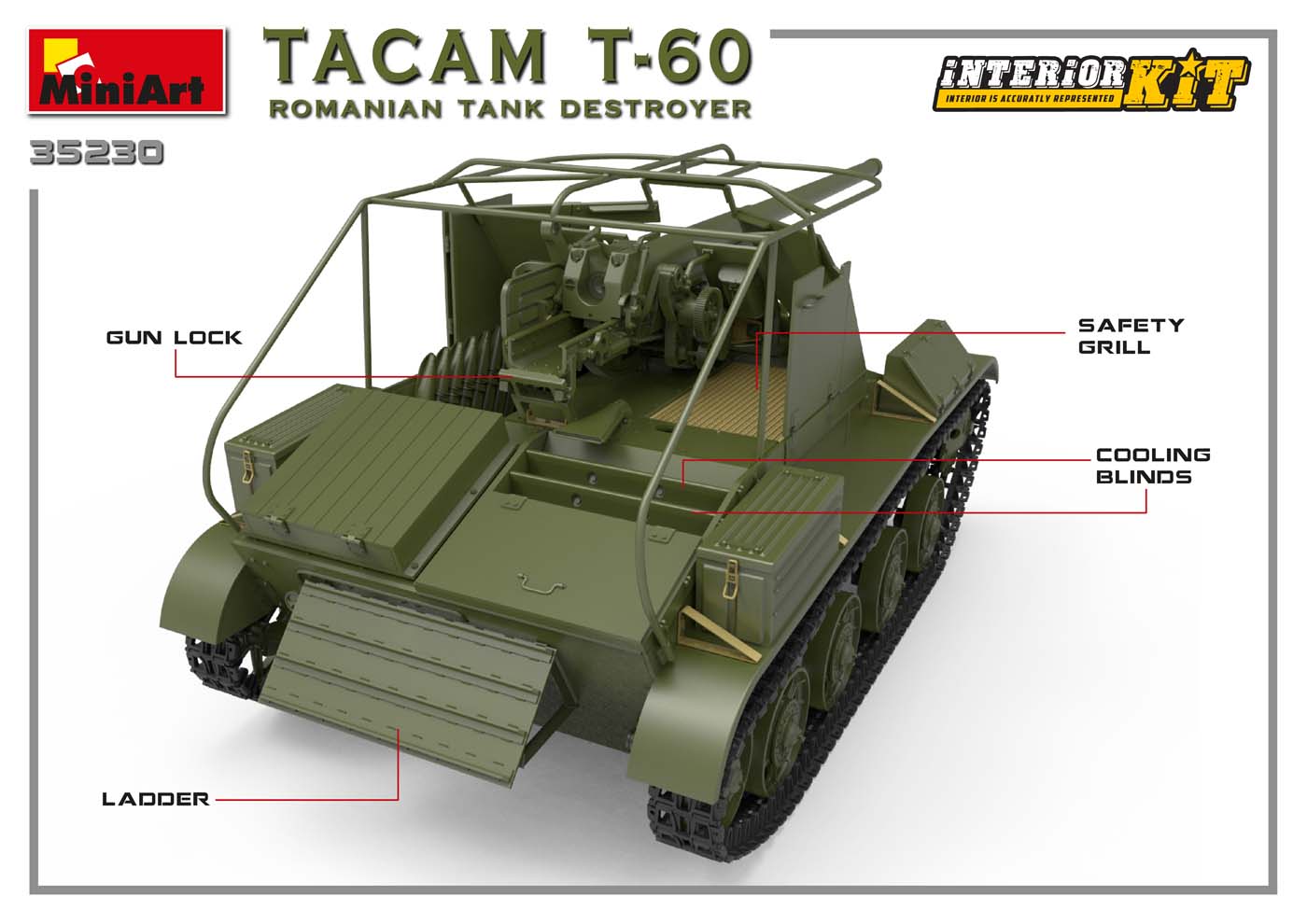 Miniart 1/35th scale TACAM T-60 Romanian Tank Destroyer - Full interior Kit