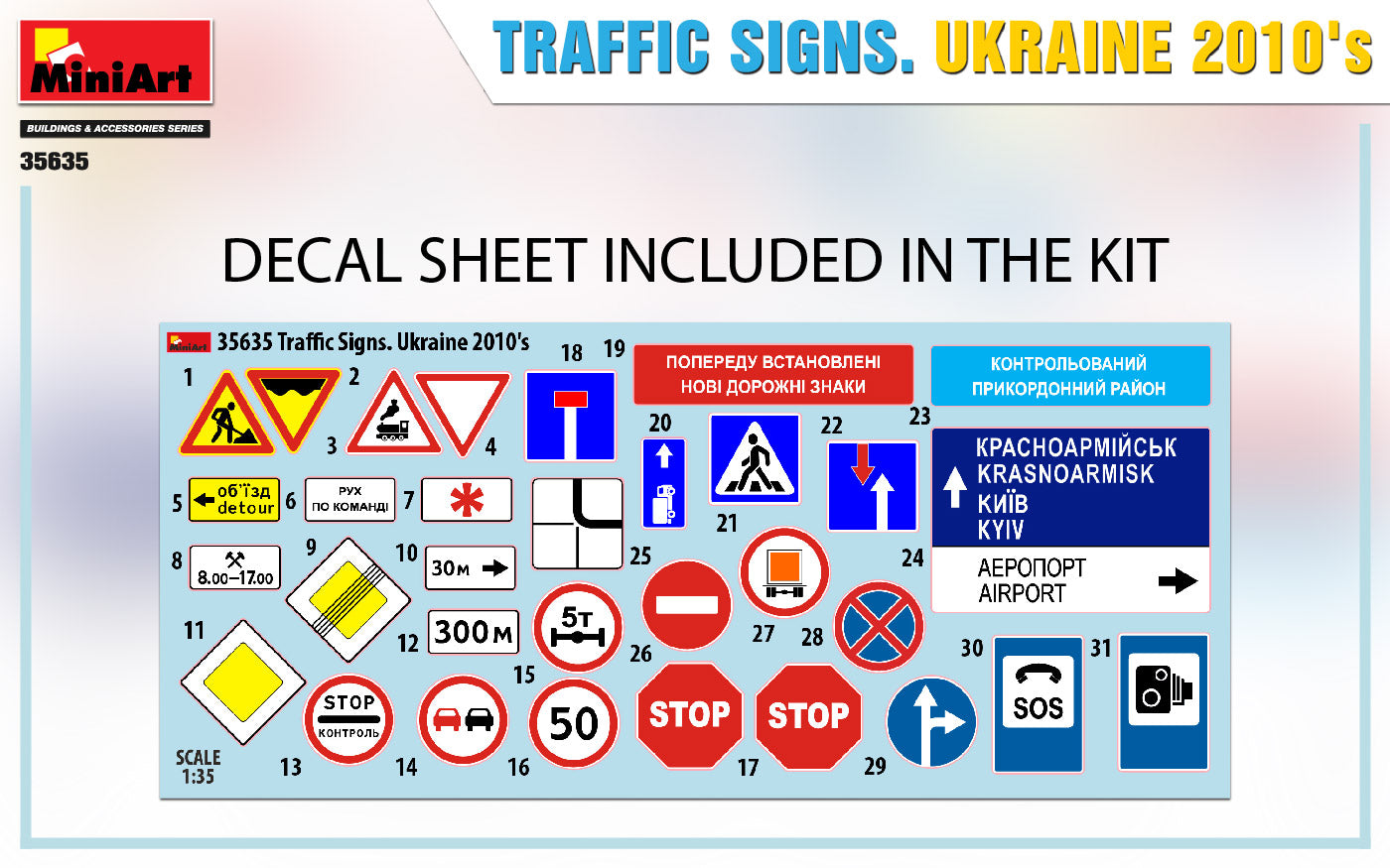 Miniart 1/35th scale Traffic Signs Ukraine 2010s