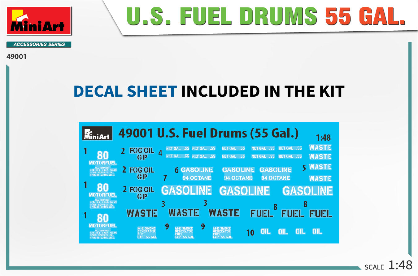 Miniart 1/48th scale WWII US Fuel Drums 55 Gal.