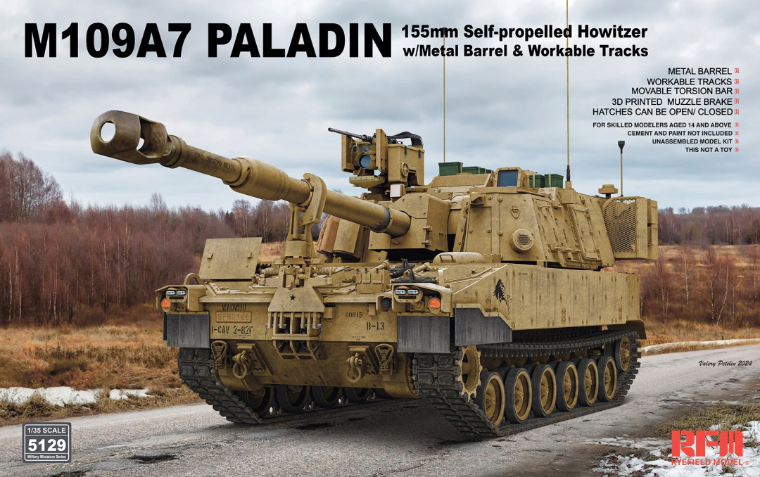 Ryefield Model 1/35th scale M109A7 Paladin with Metal Barrel & workable tracks