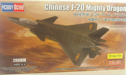Hobbyboss 200mm Chinese J-20 Mighty Dragon Snap-Kit with LED