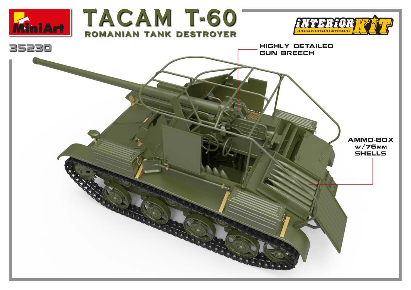 Miniart 1/35th scale TACAM T-60 Romanian Tank Destroyer - Full interior Kit