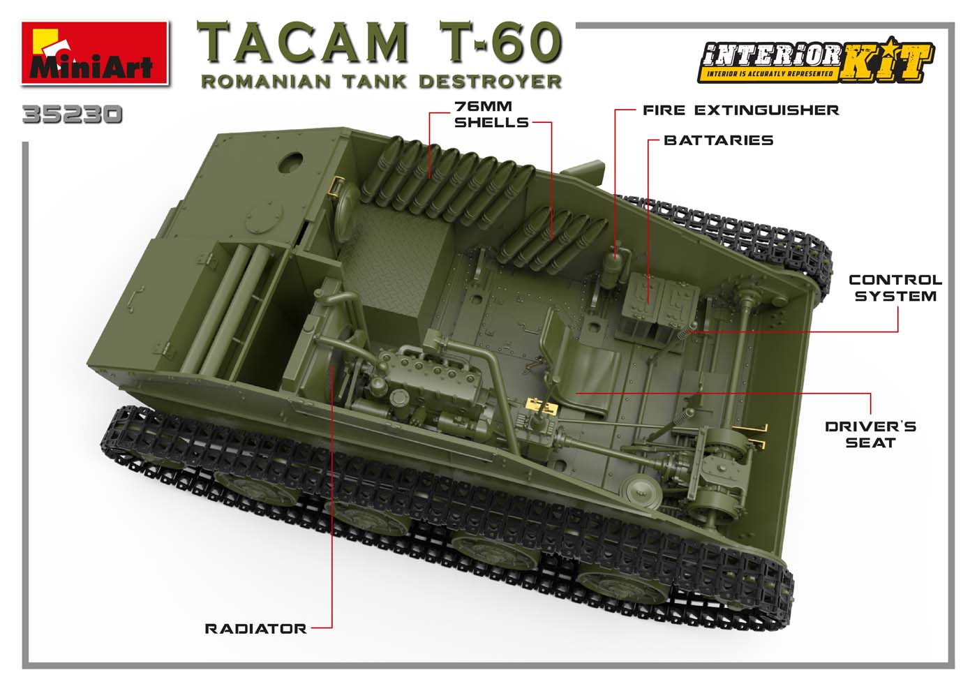 Miniart 1/35th scale TACAM T-60 Romanian Tank Destroyer - Full interior Kit