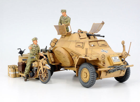 Tamiya 1/35th scale Sd.kfz.222 Leichter Panzerspahwagen (4x4) & Motorbike Afrika-Korps