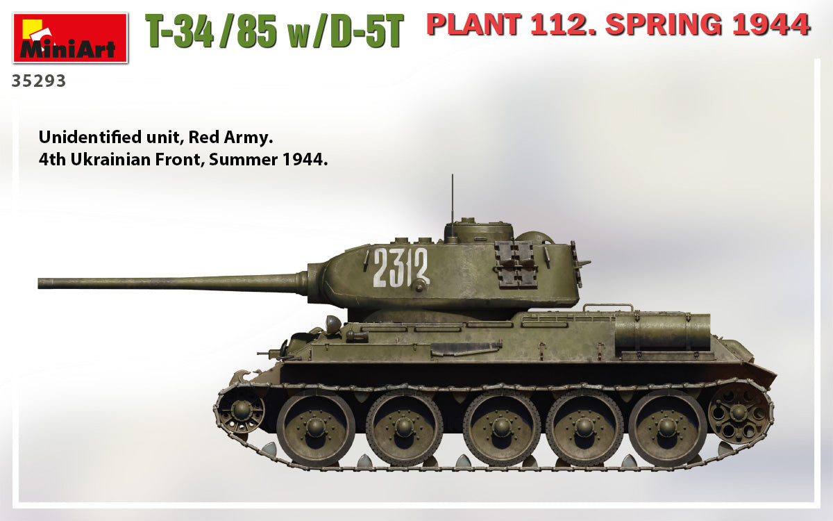 Miniart 1/35th scale T-34/85 w/D-5T Plant 112 1944