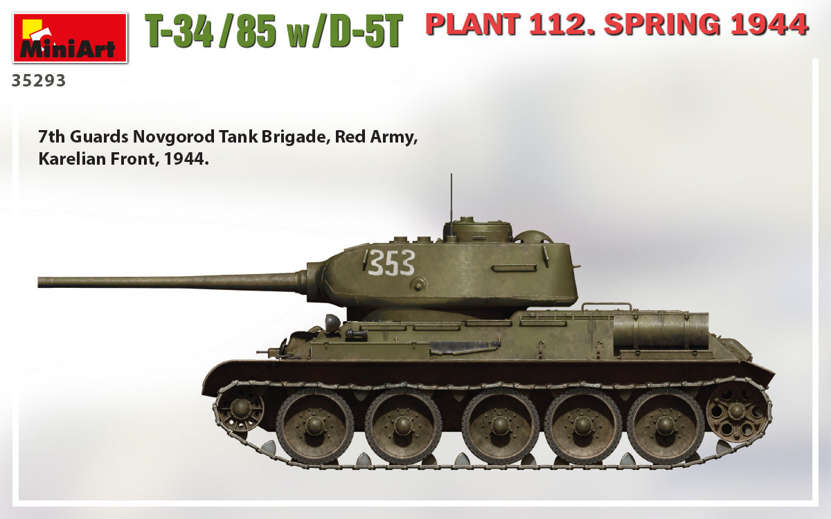 Miniart 1/35th scale T-34/85 w/D-5T Plant 112 1944