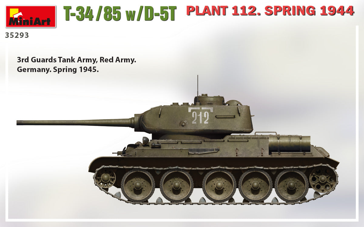 Miniart 1/35th scale T-34/85 w/D-5T Plant 112 1944