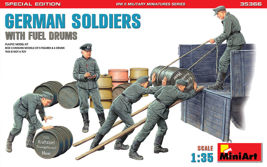Miniart 1/35th scale WWII German Soldiers with Fuel Drums