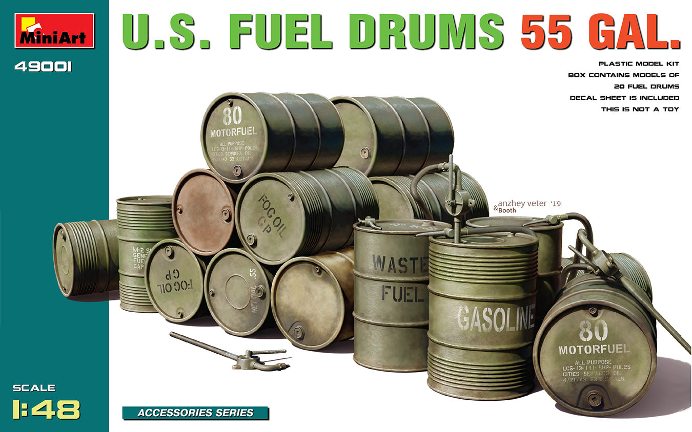 Miniart 1/48th scale WWII US Fuel Drums 55 Gal.