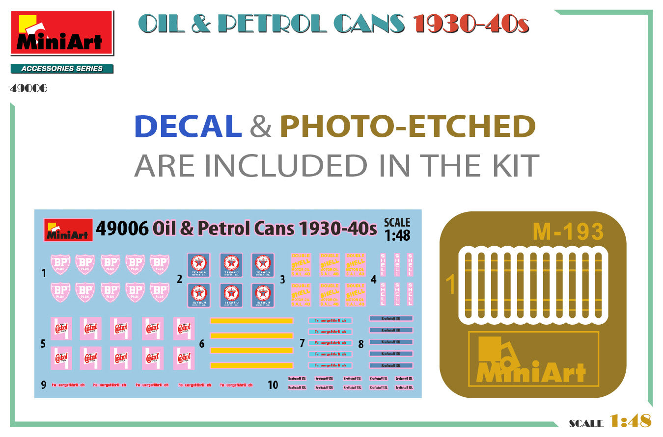 Miniart 1/48th scale Oil & Petrol Cans 1930s - 40s