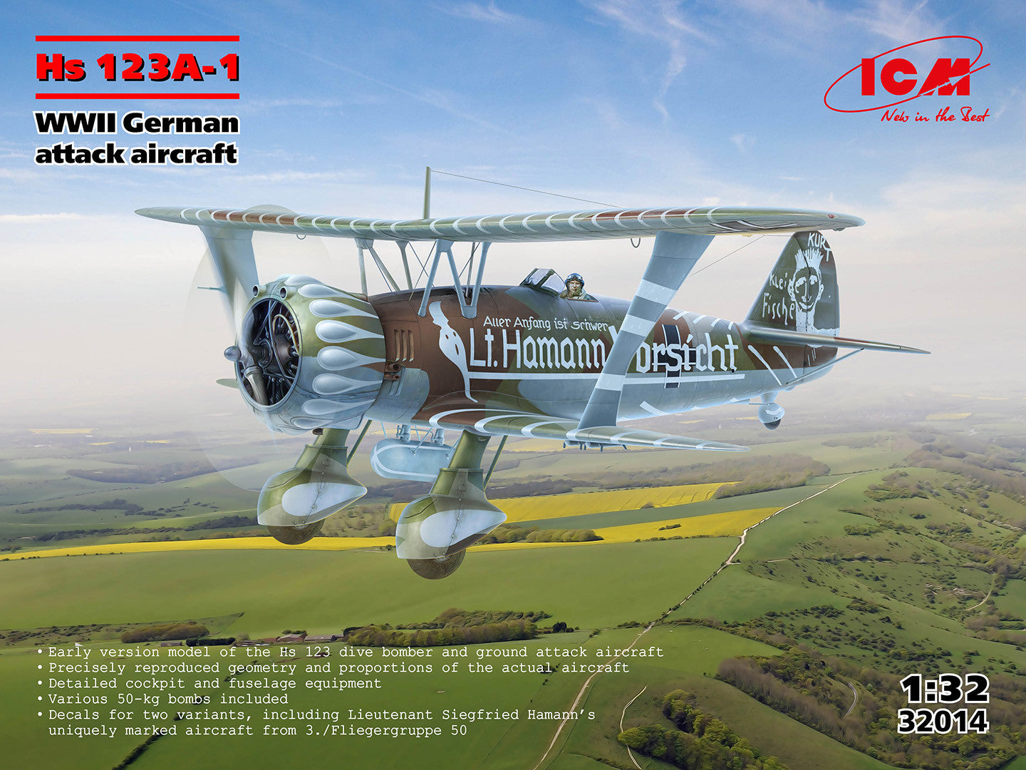 ICM 1/32nd scale Hs 123A-1 WWII German Attack Aircraft