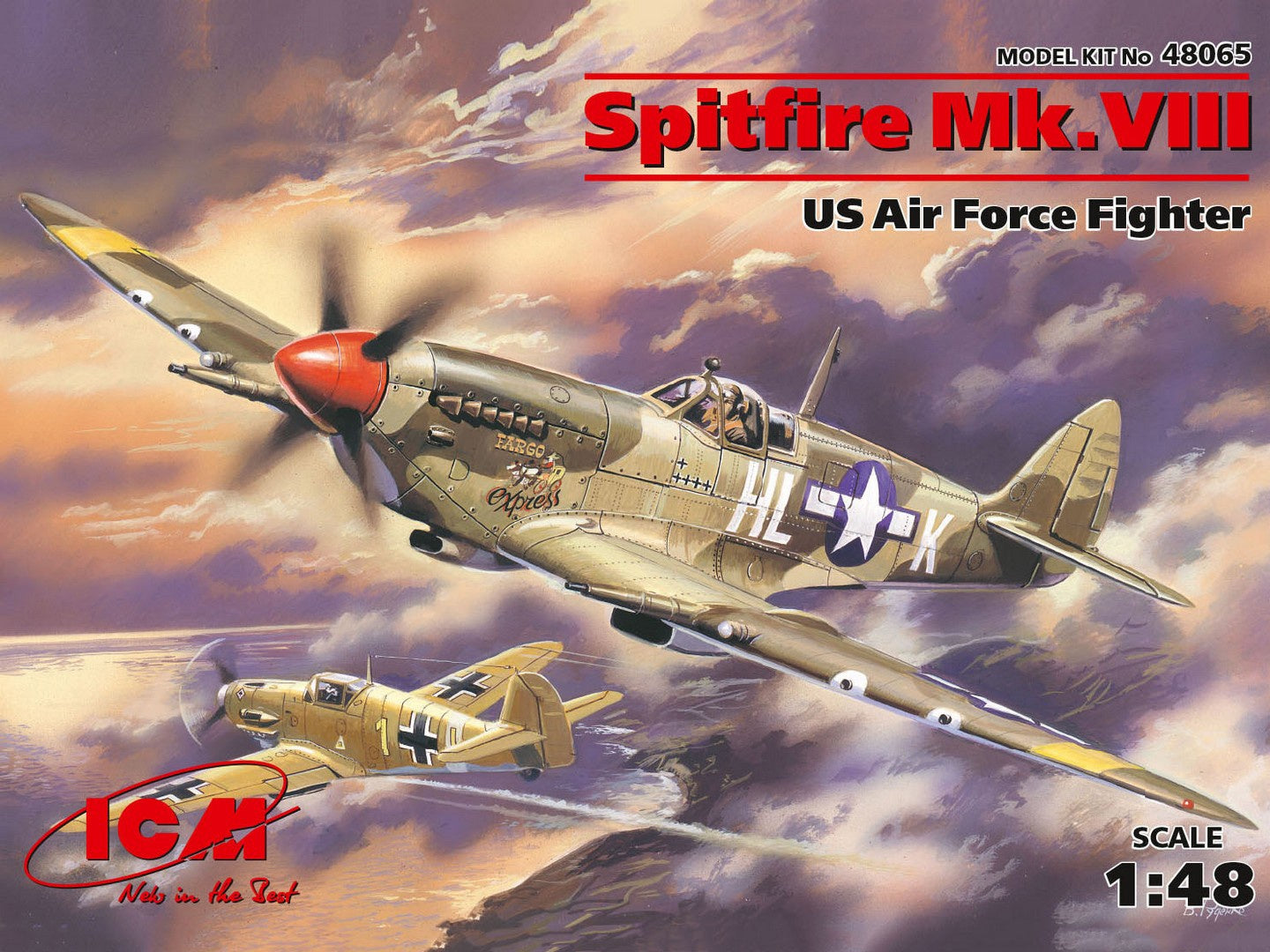 ICM 1/48th scale Spitfire Mk.VIII, WWII USAAF Fighter Plane