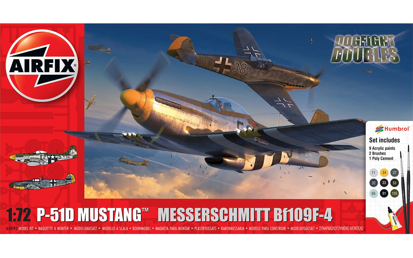 Airfix 2024 Release 1/72nd scale P-51D Mustang vs Bf109F-4 Dogfight Double