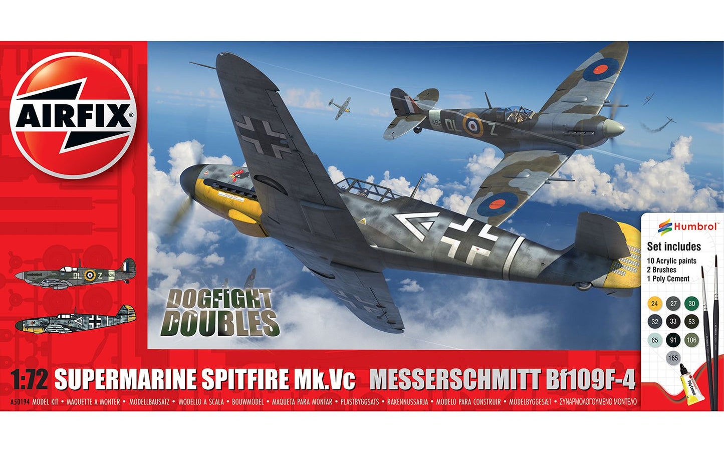 Airfix 2024 Release 1/72nd scale Supermarine Spitfire Mk.Vc vs Bf109F-4 Dogfight Double - PreOrder