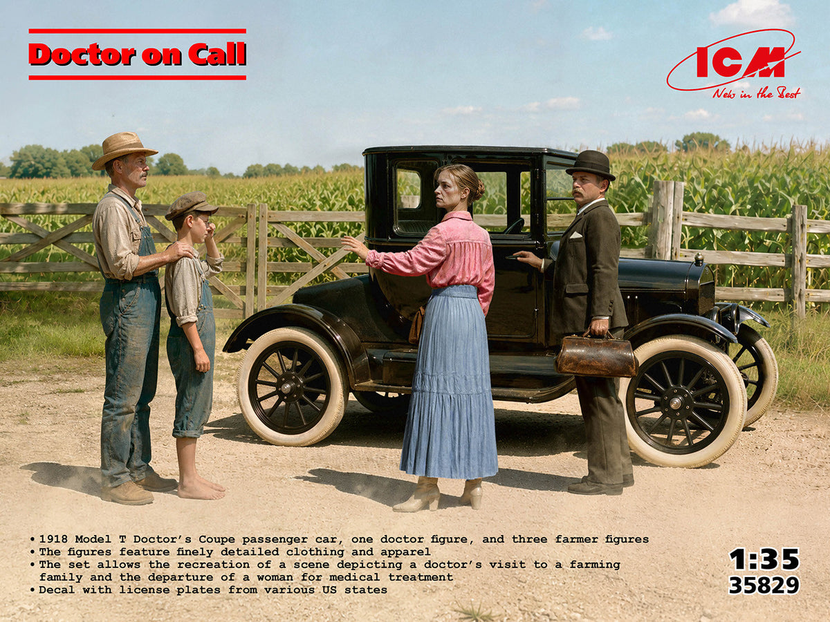 ICM 1/35th scale Doctor on Call 1918 Model T Car with 4 Figures