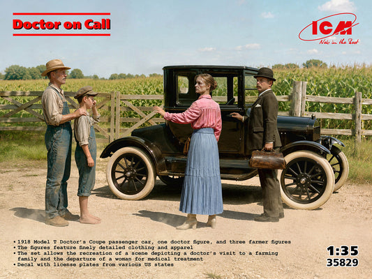 ICM 1/35th scale Doctor on Call 1918 Model T Car with 4 Figures